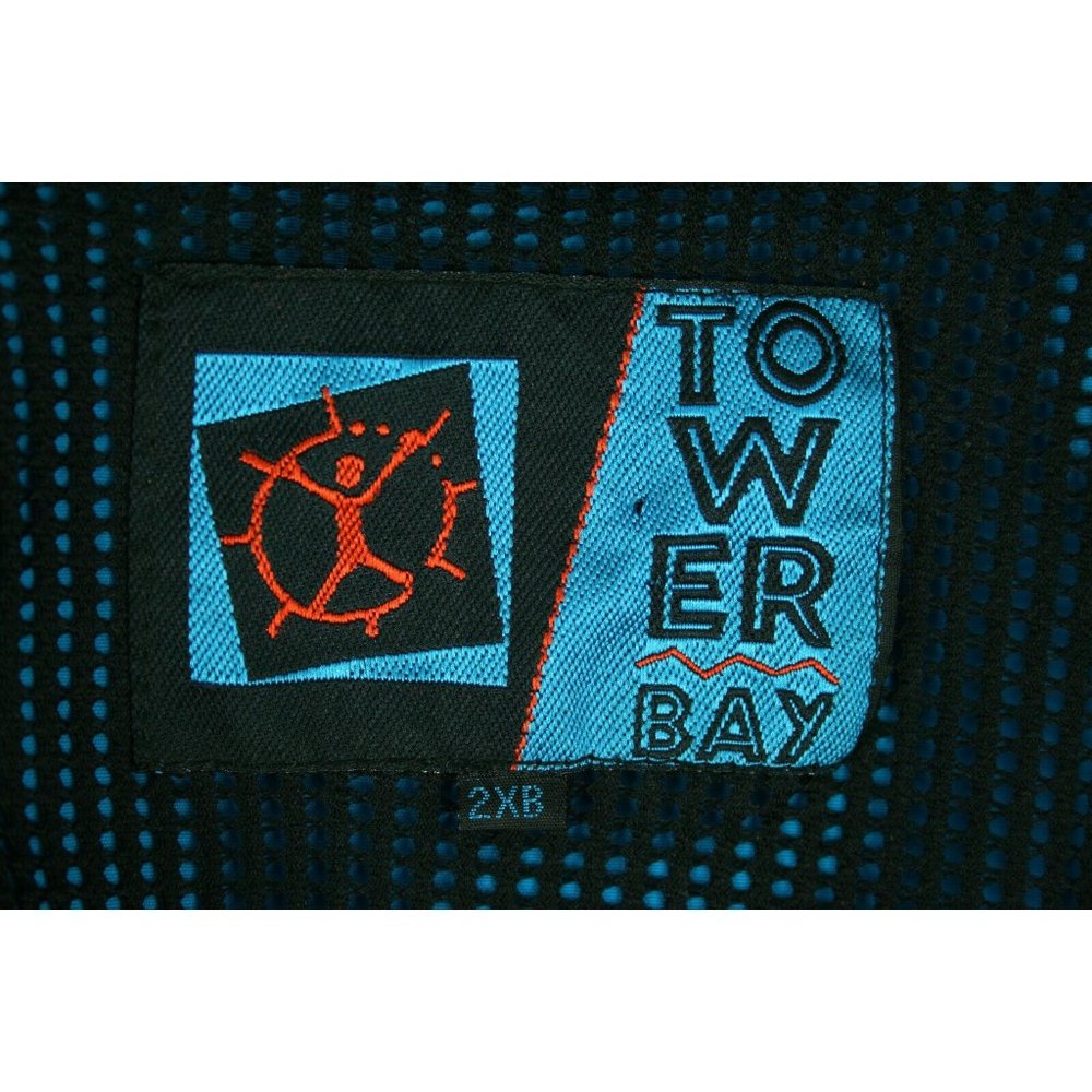 Tower Bay Jacket Vintage Mens Sz 2XL Windbreaker Black Blue 100% Nylon - Picture 6 of 9